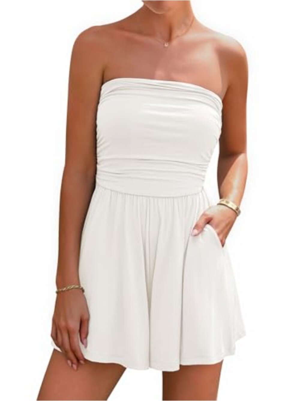 Women's Strapless Tube Romper Off Shoulder Ruffle Short Loose Jumpsuit